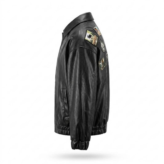 Allsaints Leather - Sazan | Patched Zip-Up Leather Jacket Men
