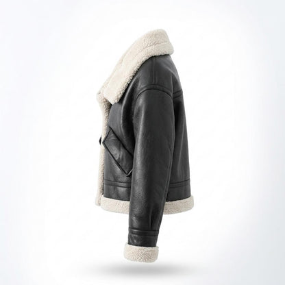 Allsaints Leather - Vakar | Sherpa-Lined Cropped Leather Jacket Women