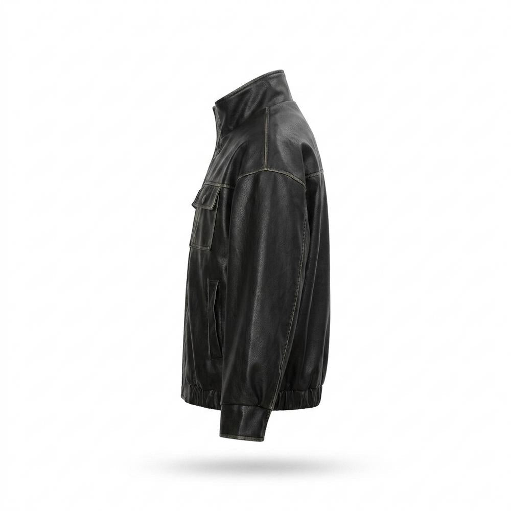 Allsaints Leather - Tuwik | Stand-Collar Relaxed-Fit Leather Jacket Unisex