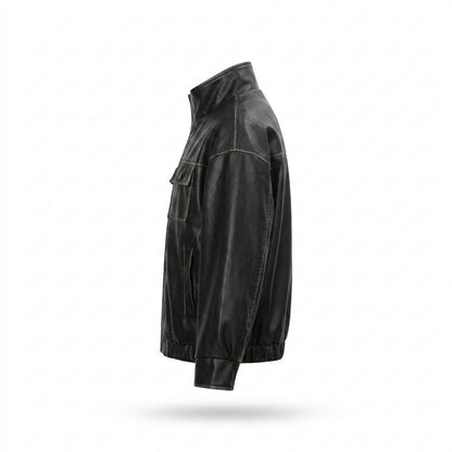 Allsaints Leather - Tuwik | Stand-Collar Relaxed-Fit Leather Jacket Unisex