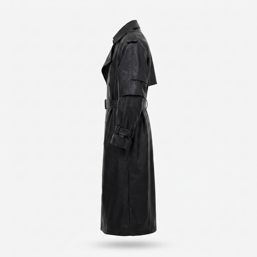 Allsaints Leather - Senav | Double-Breasted Belted Coat Unisex