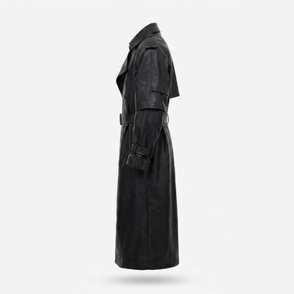 Allsaints Leather - Senav | Double-Breasted Belted Coat Unisex