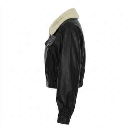 Allsaints Leather - Conor | Shearling-Collar Cropped Leather Jacket Women
