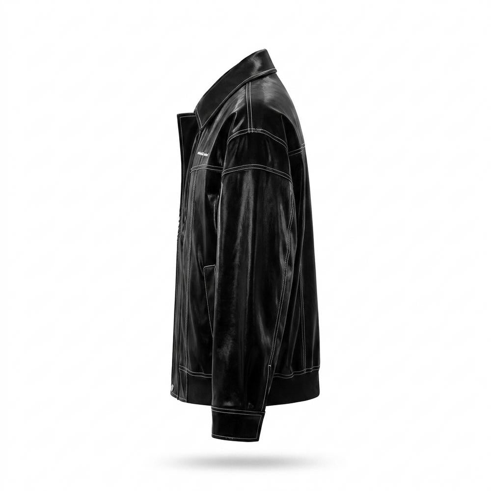 Allsaints Leather - Duzil | Glossy Contrast-Stitched Leather Jacket Unisex