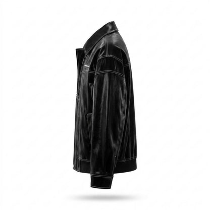 Allsaints Leather - Duzil | Glossy Contrast-Stitched Leather Jacket Unisex