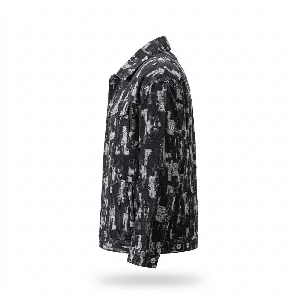 Allsaints Leather - Camar | Jacquard Distressed Denim Jacket Men