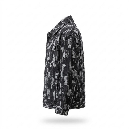 Allsaints Leather - Camar | Jacquard Distressed Denim Jacket Men