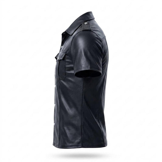Allsaints Leather - Risol | Faux Leather Short-Sleeved Shirt Men