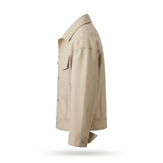 Allsaints Leather - Lirov | Contrast-Stitched Button-Up Jacket Unisex