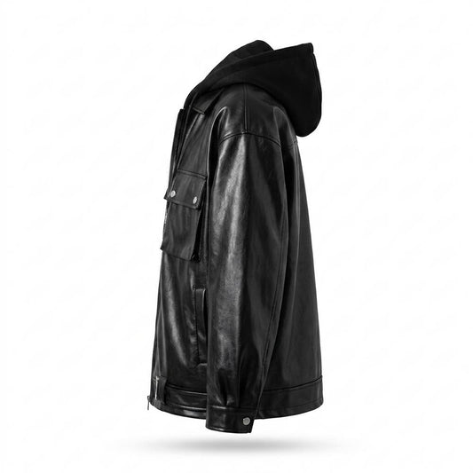 Allsaints Leather - Zaran | Hooded Relaxed-Fit Leather Jacket Men