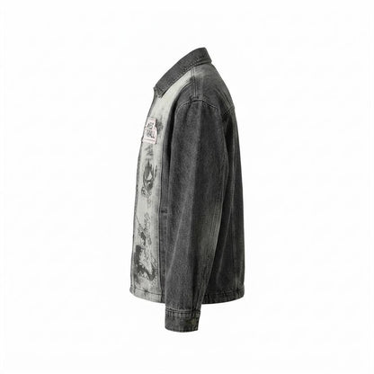 Allsaints Leather - Aarom | Two-Tone Printed Denim Jacket Unisex