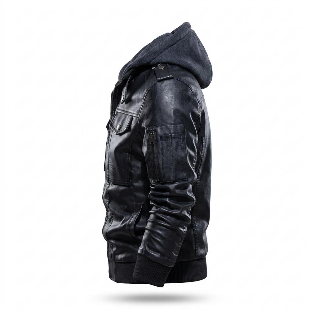 Allsaints Leather - Sanal | Hooded Layered Leather Jacket Men