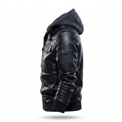 Allsaints Leather - Sanal | Hooded Layered Leather Jacket Men