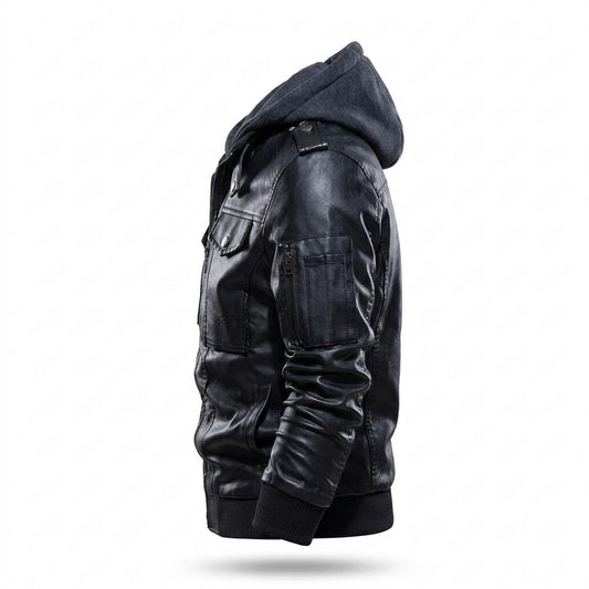 Allsaints Leather - Sanal | Hooded Layered Leather Jacket Men