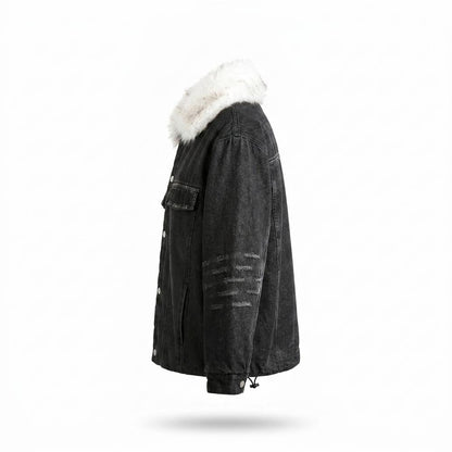 Allsaints Leather - Artor | Fur-Collar Washed Denim Jacket Unisex