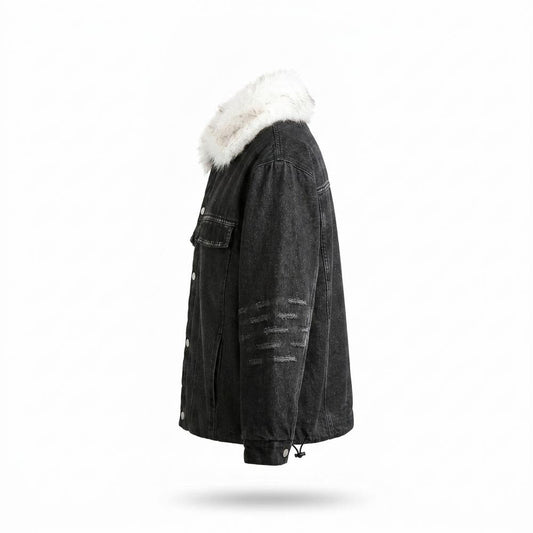 Allsaints Leather - Artor | Fur-Collar Washed Denim Jacket Unisex